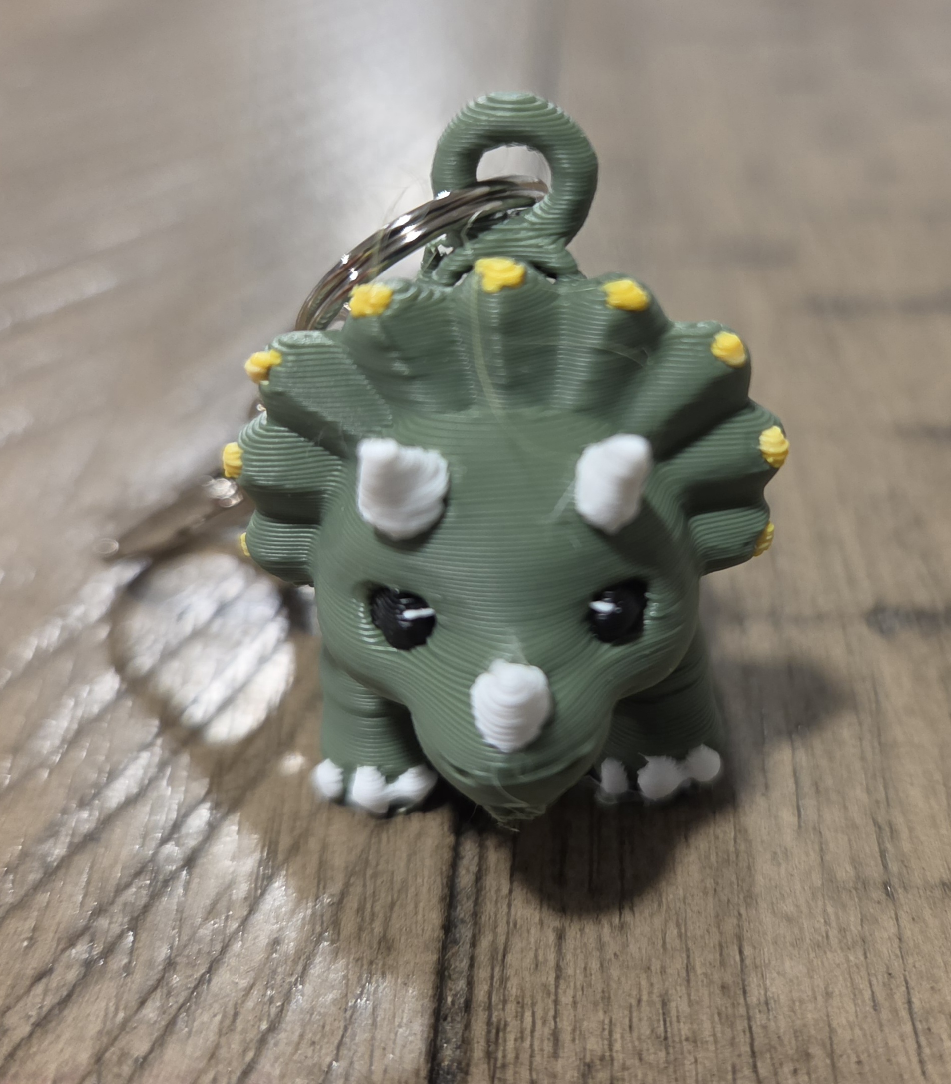 3D Printed Green Triceratops Dinosaur Keychain 2.5 Inch