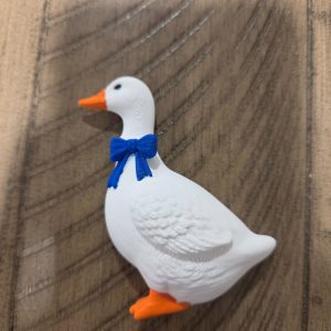 3D Printed White Goose Refrigerator Magnet Blue Bow 3.25 in