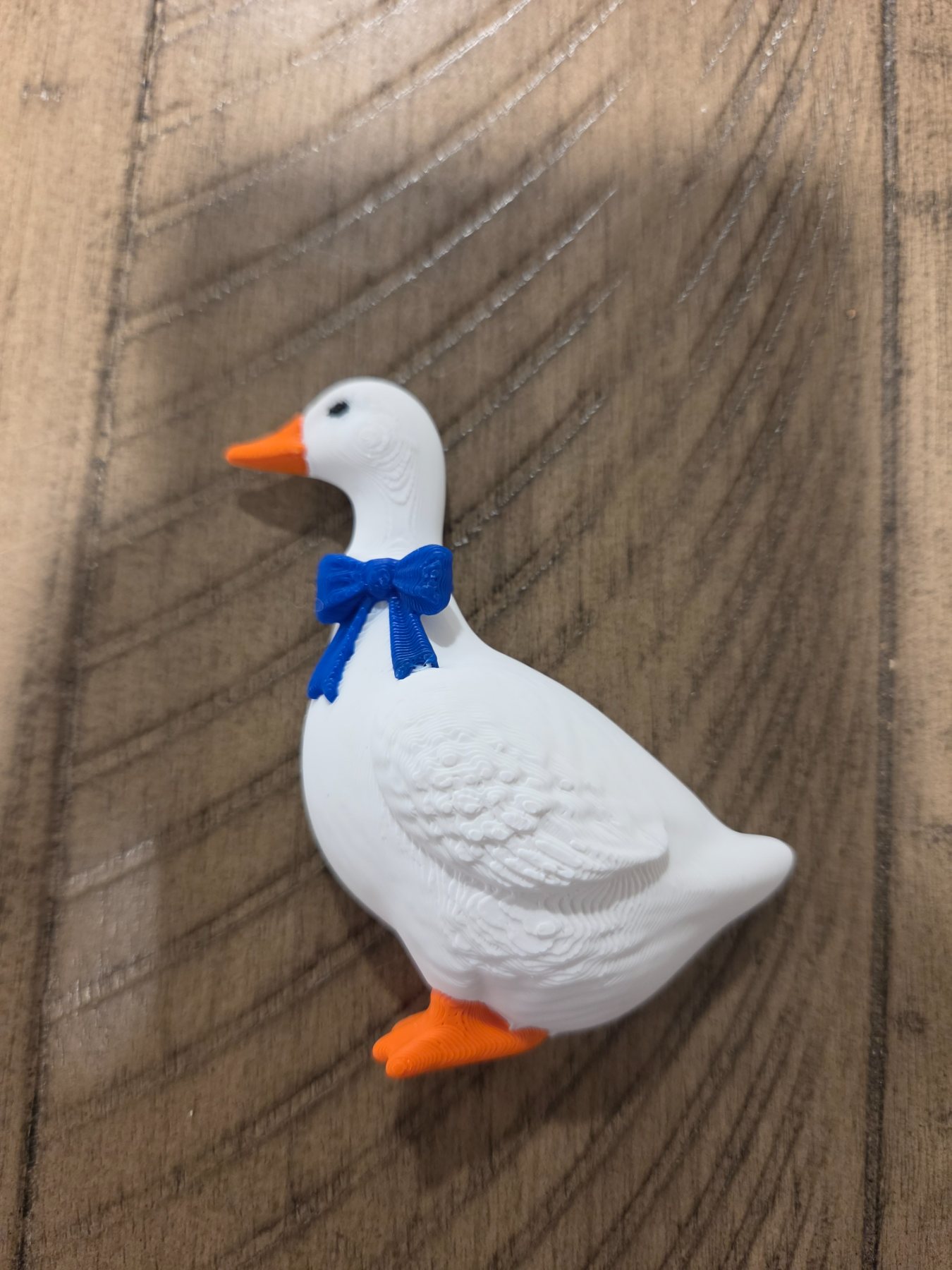 3D Printed White Goose Refrigerator Magnet Blue Bow 3.25 in