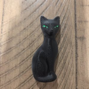 3D Printed Black Cat Magnet Green Eyes Mid Century Modern 3 Inch