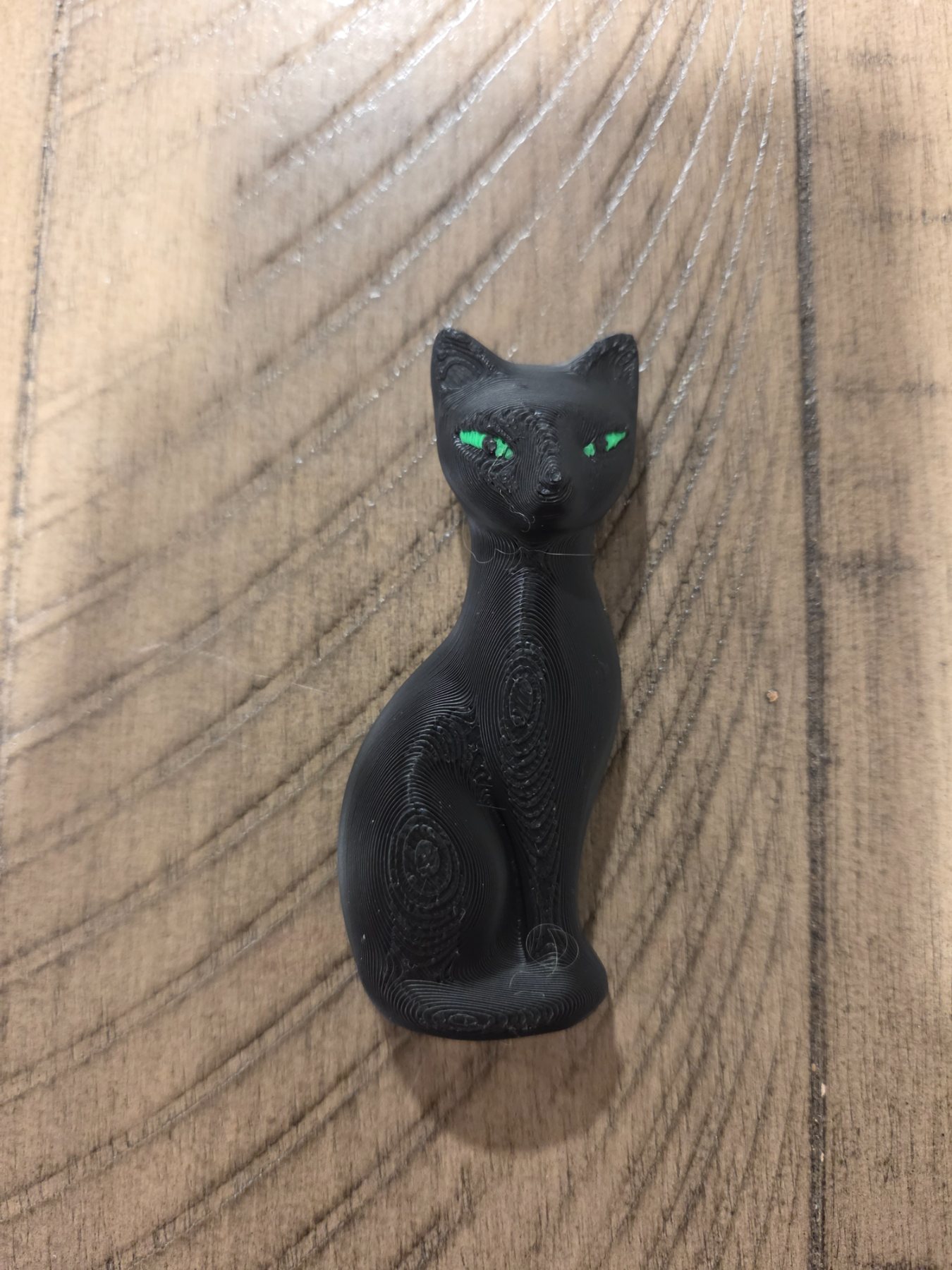 3D Printed Black Cat Magnet Green Eyes Mid Century Modern 3 Inch