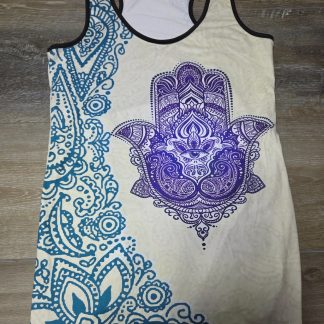Denater Hamsa Hand Racerback Tank Top Women’s M Ivory Blue Purple