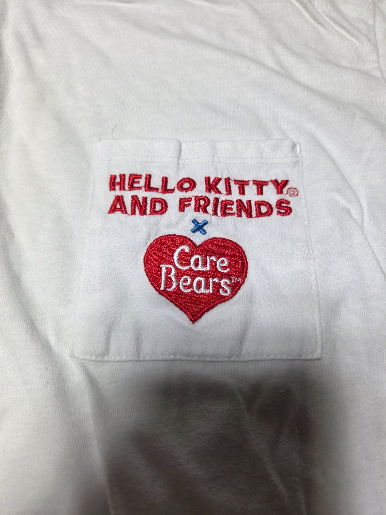 Sanrio Hello Kitty Care Bears Graphic Pocket T-Shirt Girls M 7/9 White - Image 2