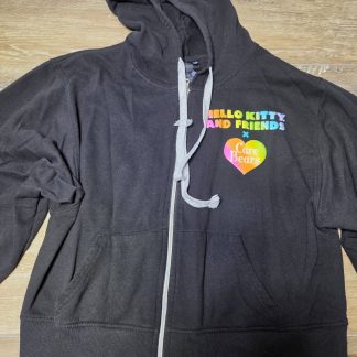Hello Kitty Care Bears Full Zip Hoodie Girls L 11/13 Black Rainbow