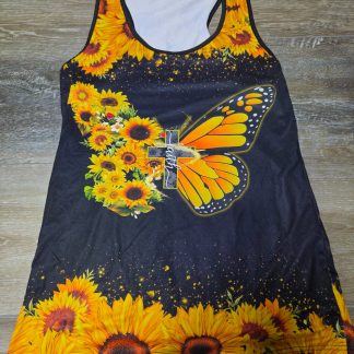 Denater Women's Sunflower Butterfly Cross Graphic Tank Top M Black