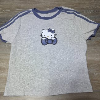Hello Kitty by Sanrio Ringer Graphic T-Shirt Gray Blue Short Sleeve
