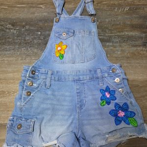 No Boundaries Denim Floral Embroidered Shortalls Juniors S (3-5) Blue