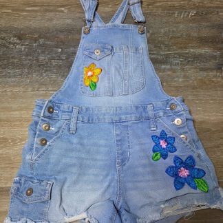 No Boundaries Denim Floral Embroidered Shortalls Juniors S (3-5) Blue