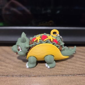 3D Printed Green Triceratops Taco Dinosaur Keychain