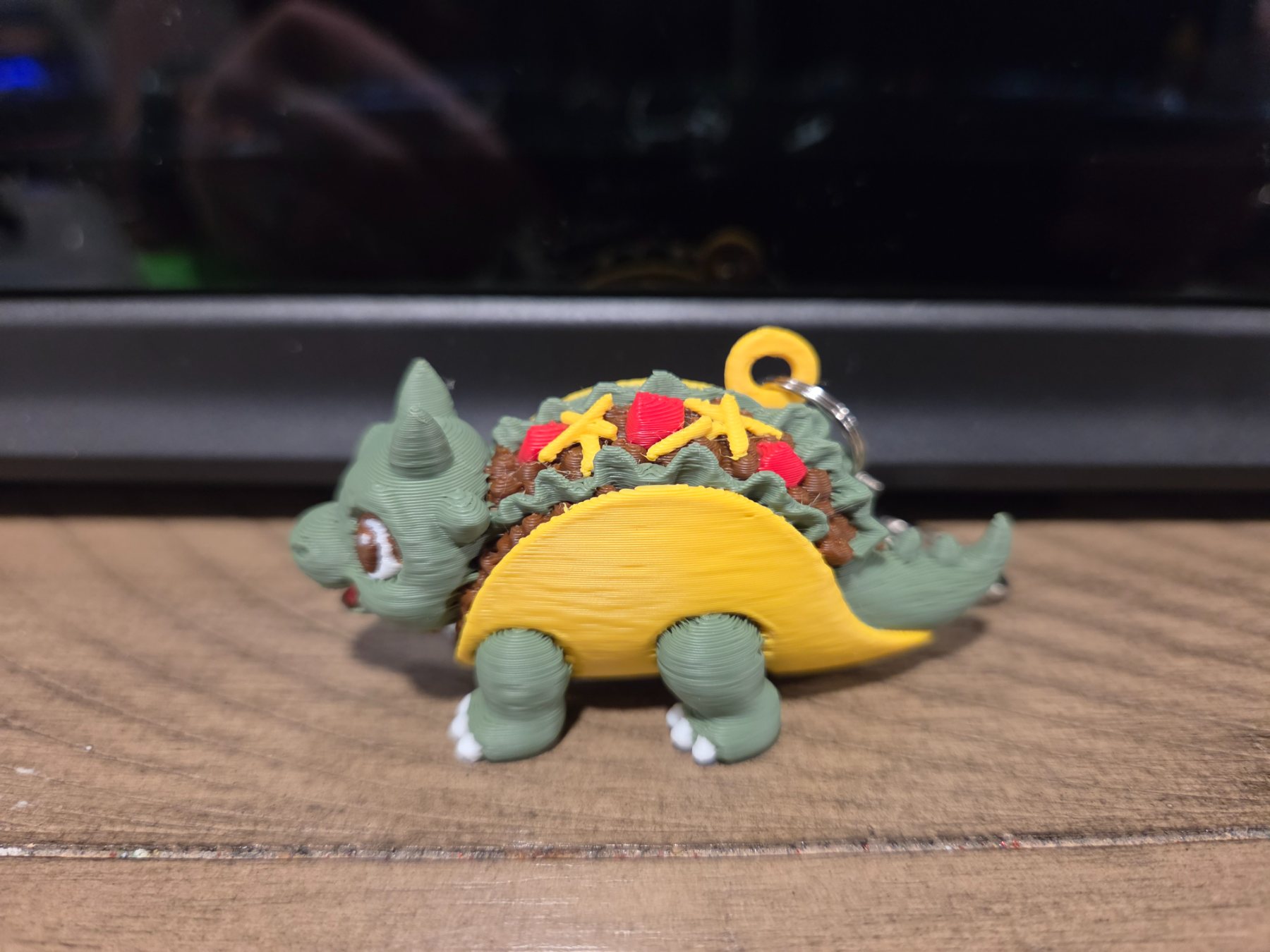 3D Printed Green Triceratops Taco Dinosaur Keychain