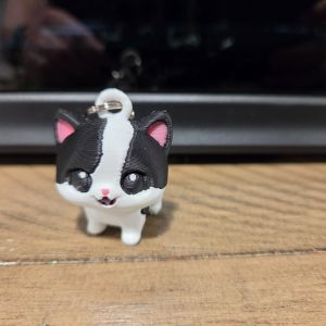 3D Printed Black & White Cat Figurine Keychain Bag Charm