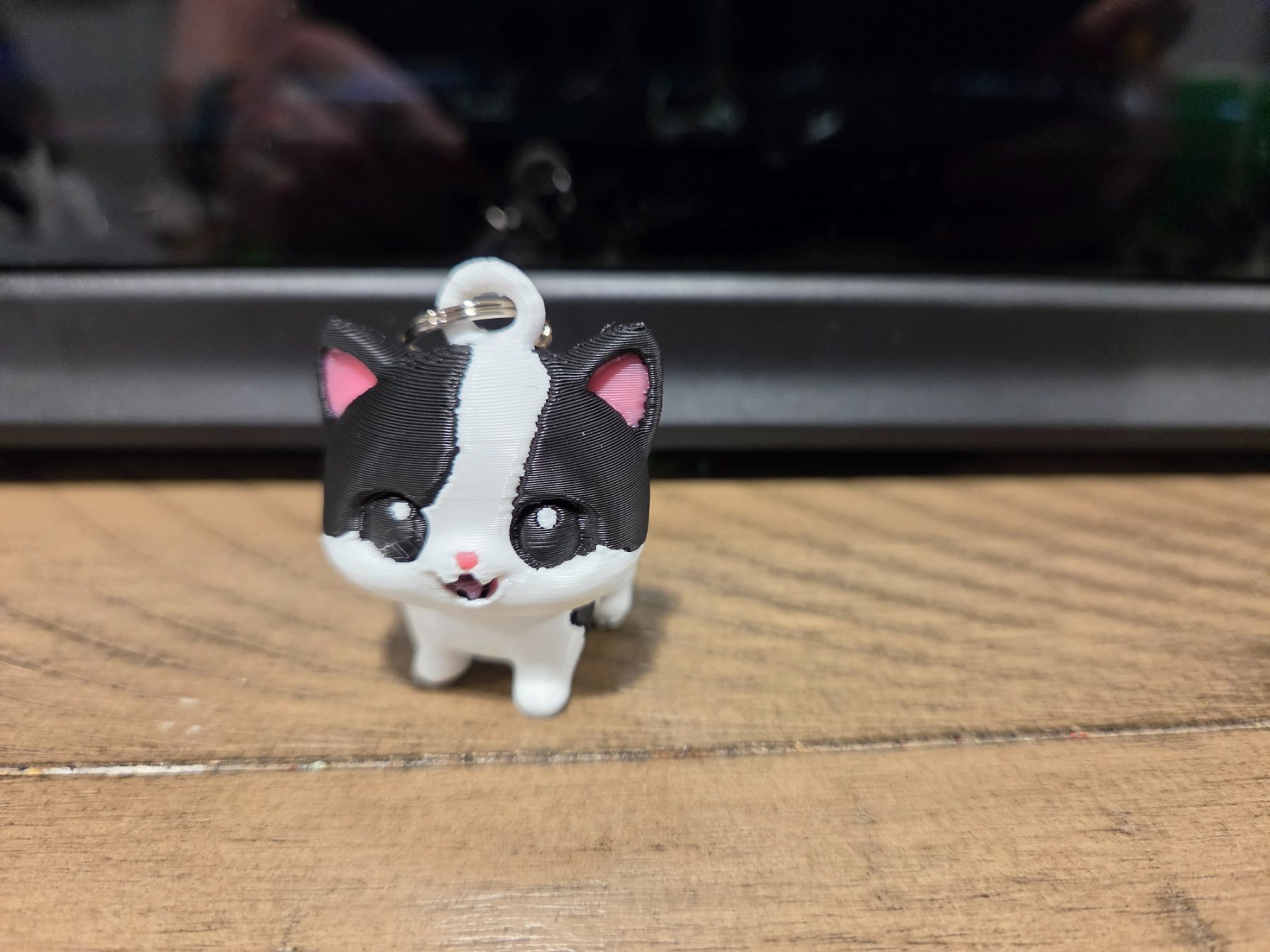 3D Printed Black & White Cat Figurine Keychain Bag Charm