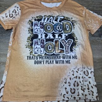 Women's Half Hood Half Holy Graphic T-Shirt M Tan Leopard Print