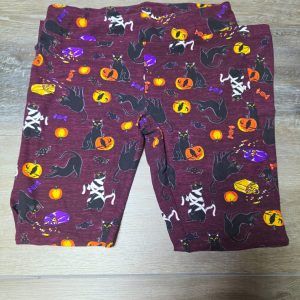 Way to Celebrate Halloween Leggings Girls M 8-10 Burgundy Black Cats