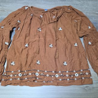 Old Navy Embroidered Peasant Blouse Women's M Brown Long Sleeve Boho