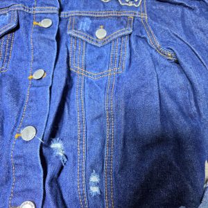 Denim Blvd Rhinestone Distressed Cropped Denim Jacket Women's L Blue