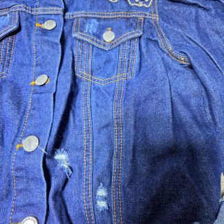 Denim Blvd Rhinestone Distressed Cropped Denim Jacket Women's L Blue