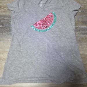 St. John's Bay Sequin Watermelon V-Neck T-Shirt Women's M Gray