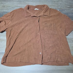 Ascot & Hart Button Up Camp Shirt Women's L Brown Short Sleeve