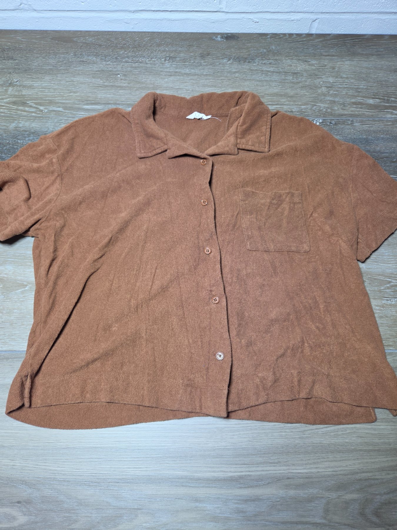 Ascot & Hart Button Up Camp Shirt Women's L Brown Short Sleeve