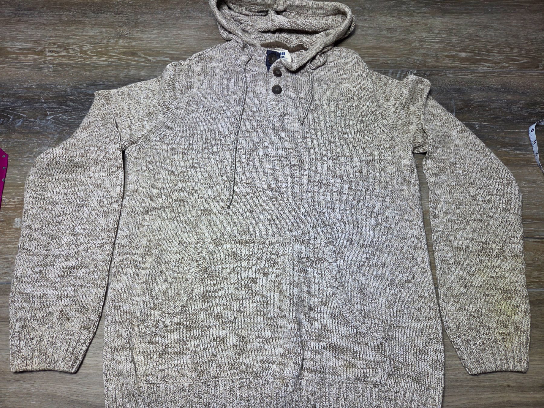 Urban Pipeline Knit Hoodie Sweater Mens XL Tan 3 Button Pullover