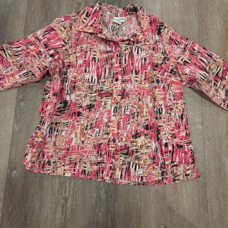 Breckenridge Woman Button Front Blouse Women 1X Pink Abstract Print