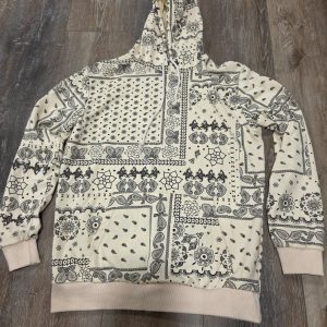 American Stitch Full Zip Hoodie Men's L Cream Black Paisley Bandana