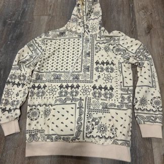 American Stitch Full Zip Hoodie Men's L Cream Black Paisley Bandana