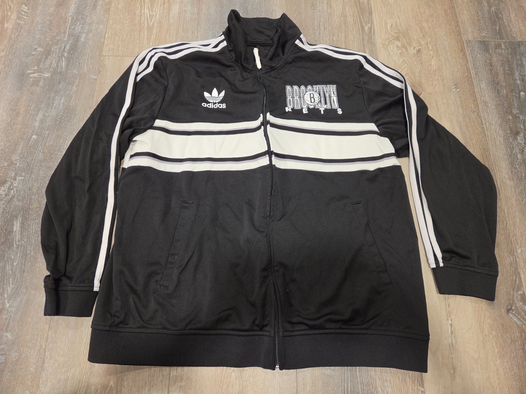 Adidas Brooklyn Nets 3 Stripe Track Jacket Men's 2XL Black White
