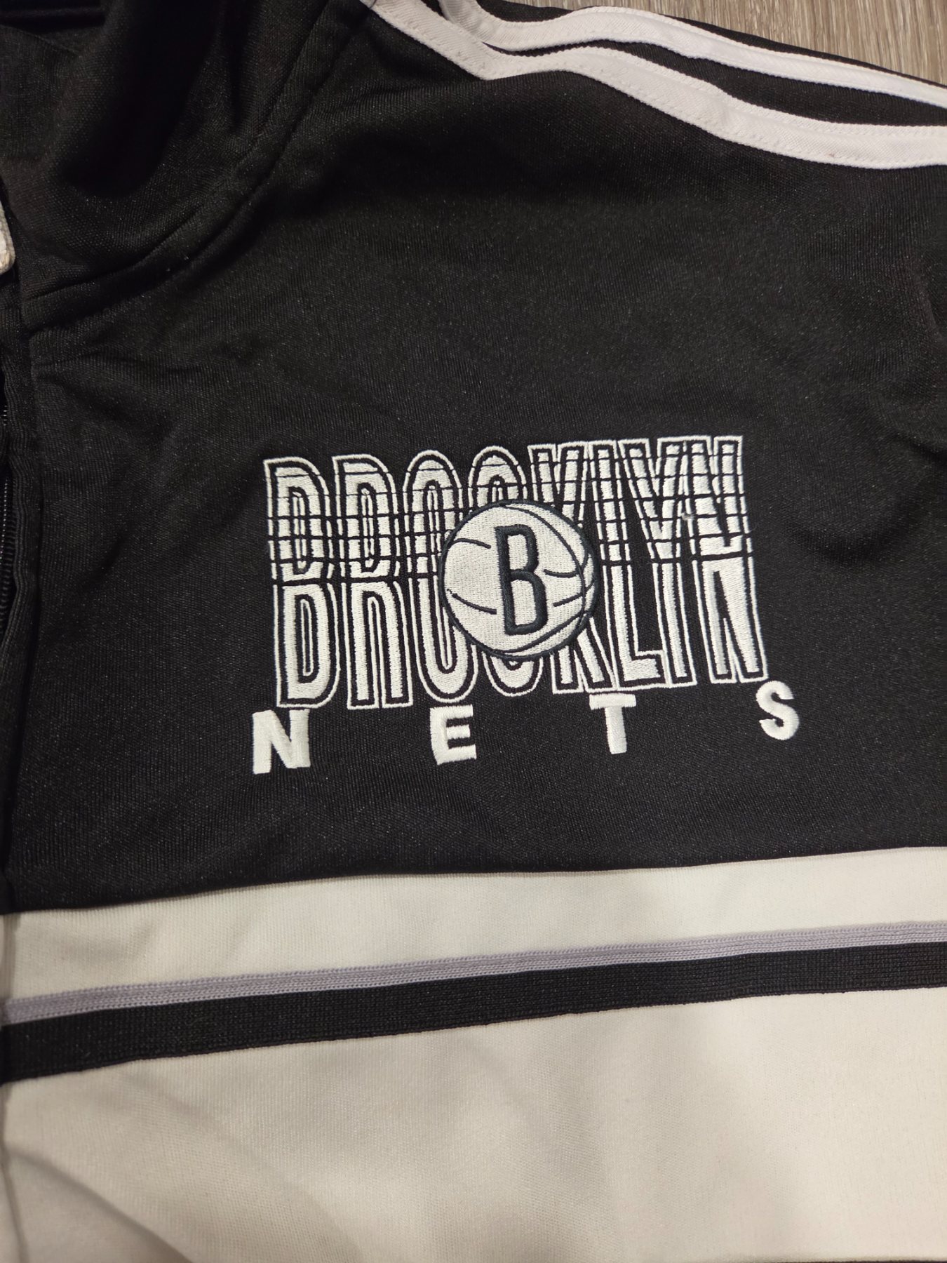 Adidas Brooklyn Nets 3 Stripe Track Jacket Men's 2XL Black White - Image 2