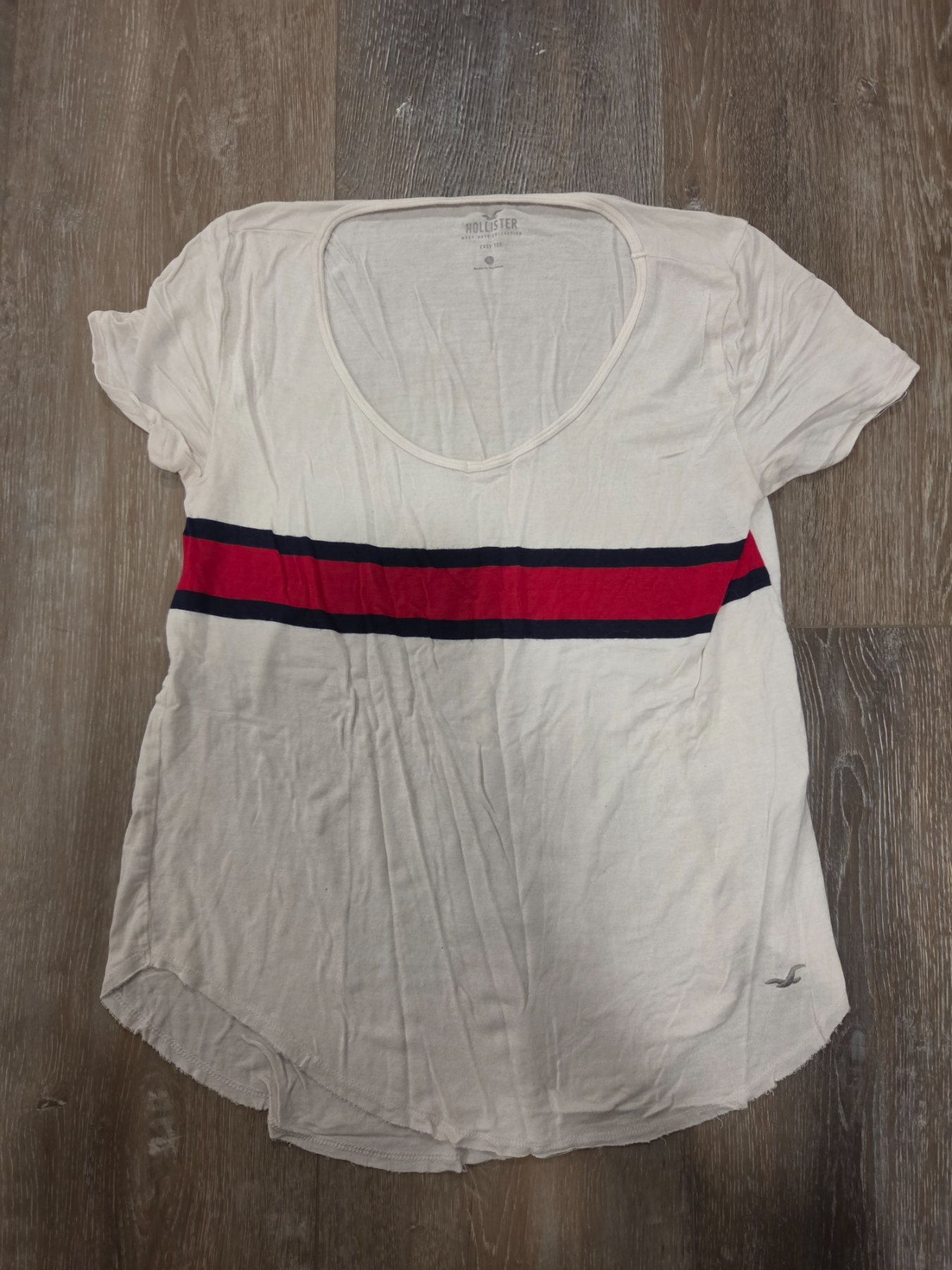 Hollister Easy Tee Women's S White Red Navy Stripe Scoop Neck Short Sleeve
