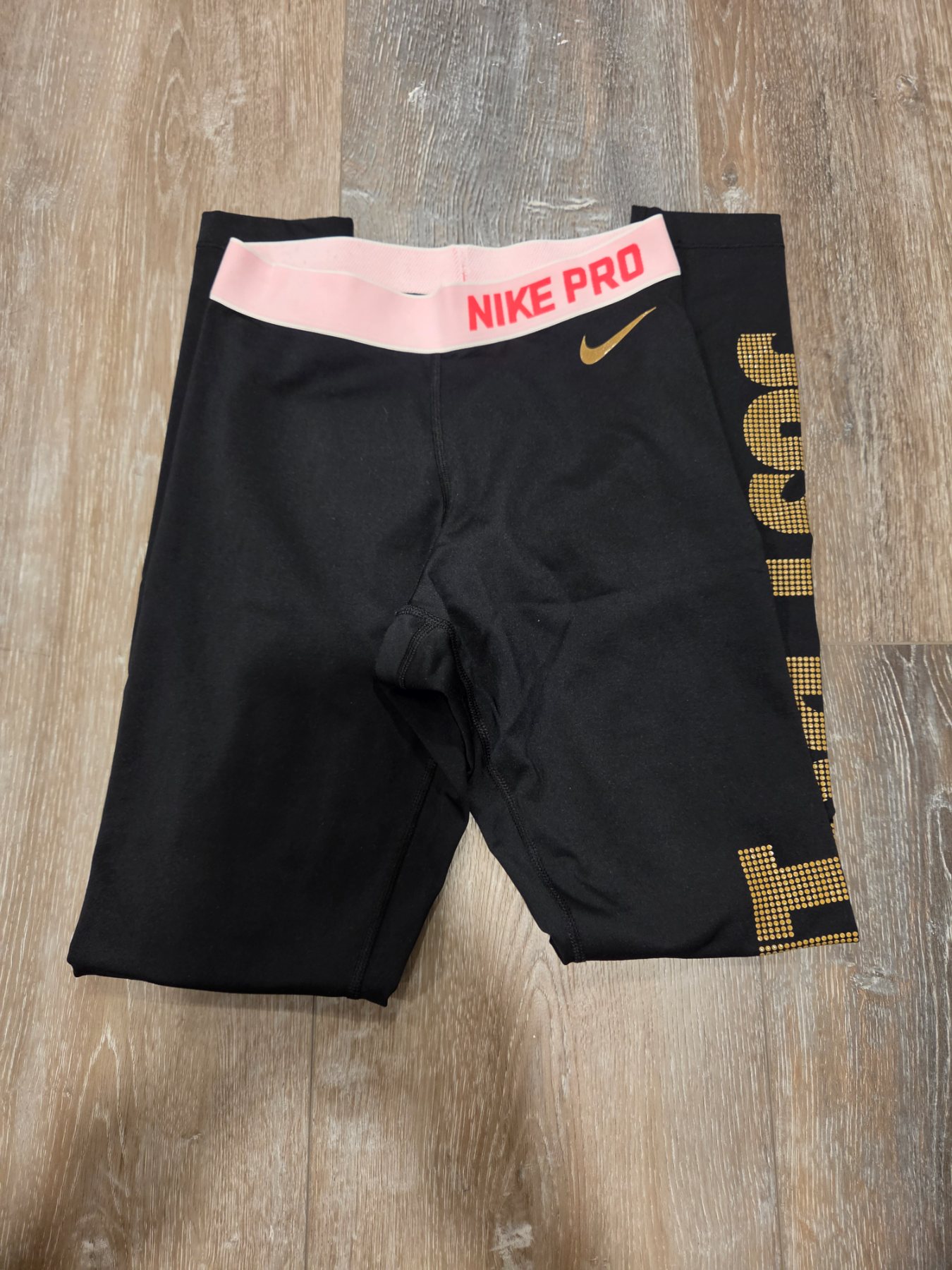 Nike Pro Dri-FIT Just Do It Women's XS Black Pink Gold Leggings