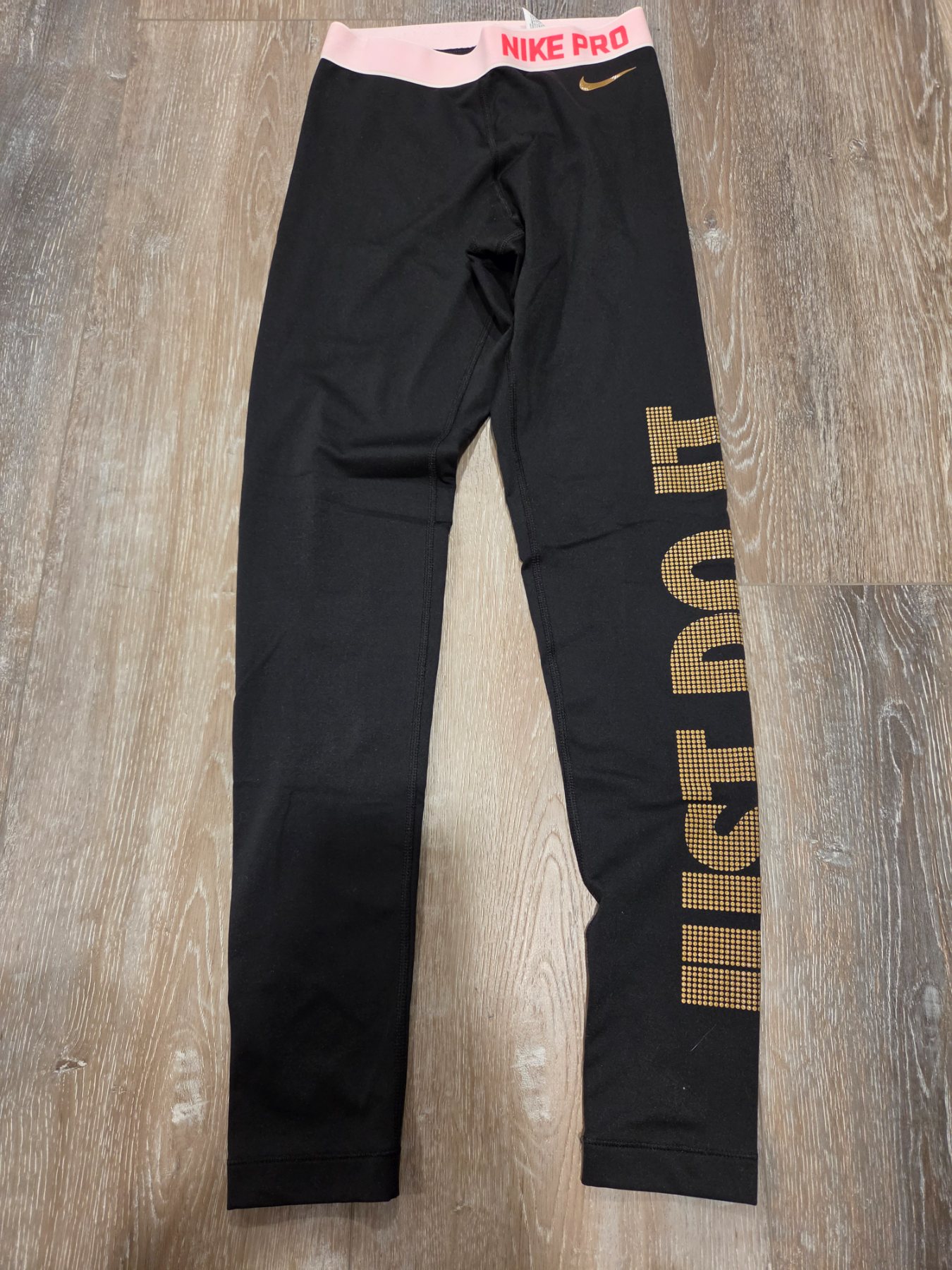 Nike Pro Dri-FIT Just Do It Women's XS Black Pink Gold Leggings - Image 3