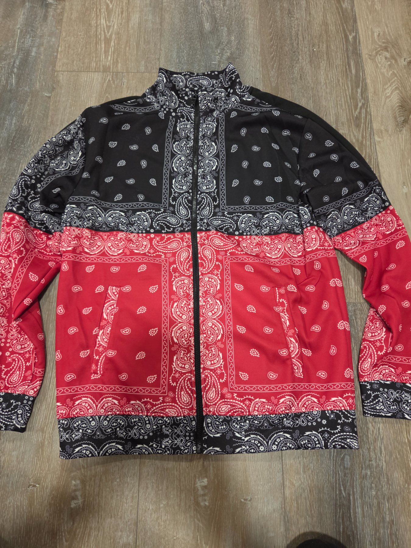 Rebel Minds Bandana Paisley Full Zip Track Jacket Men's L Red Black