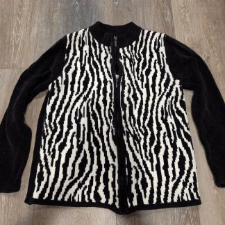 Jenny Zebra Print Zip Front Sweater Jacket Women's M Black White