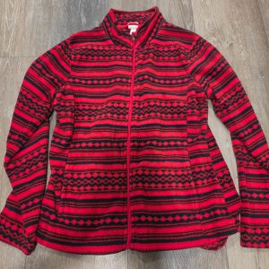 Merona Fleece Jacket Full Zip Women’s L Red Navy Geometric Southwest