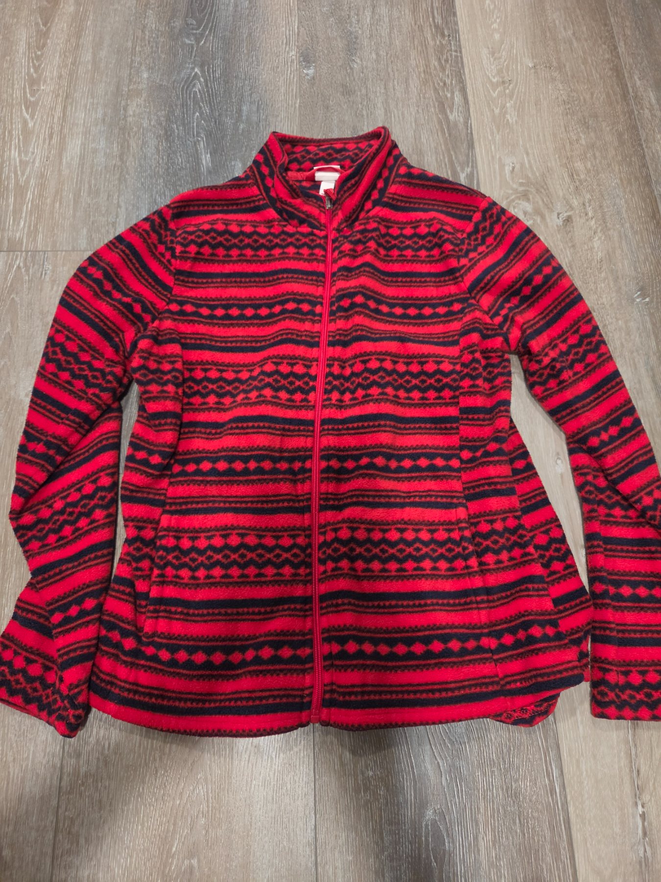 Merona Fleece Jacket Full Zip Women’s L Red Navy Geometric Southwest