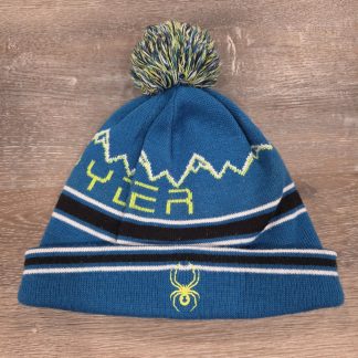 Spyder Knit Pom Beanie Hat Youth One Size Blue Green Ski Winter