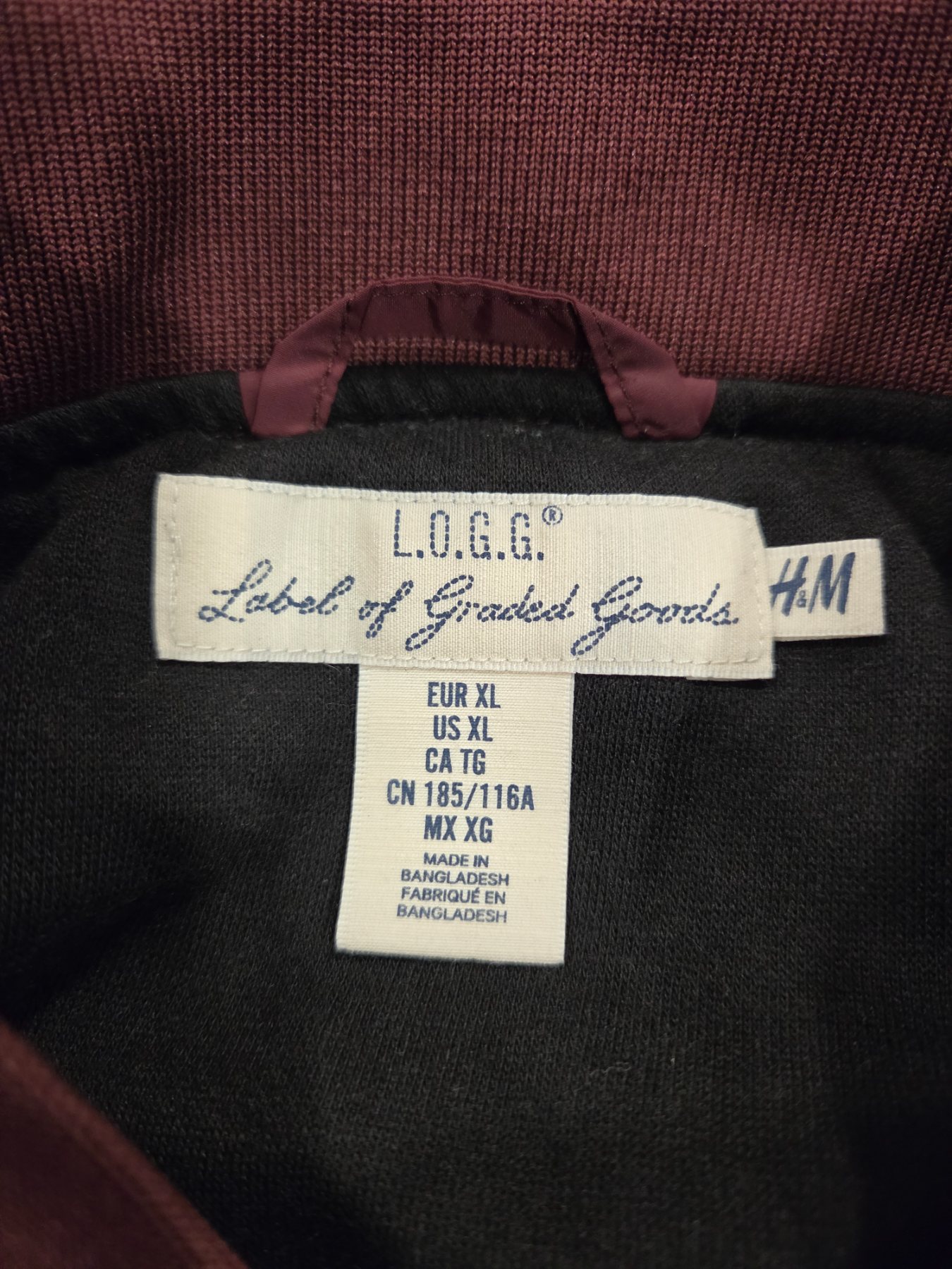 H&M L.O.G.G. Bomber Jacket Men's XL Burgundy Full Zip Flight - Image 2