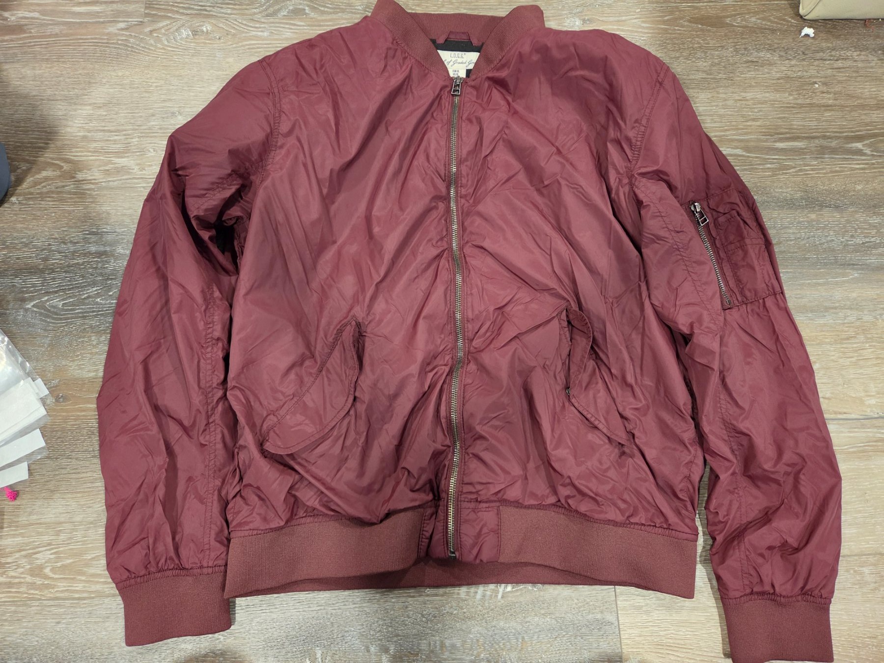 H&M L.O.G.G. Bomber Jacket Men's XL Burgundy Full Zip Flight