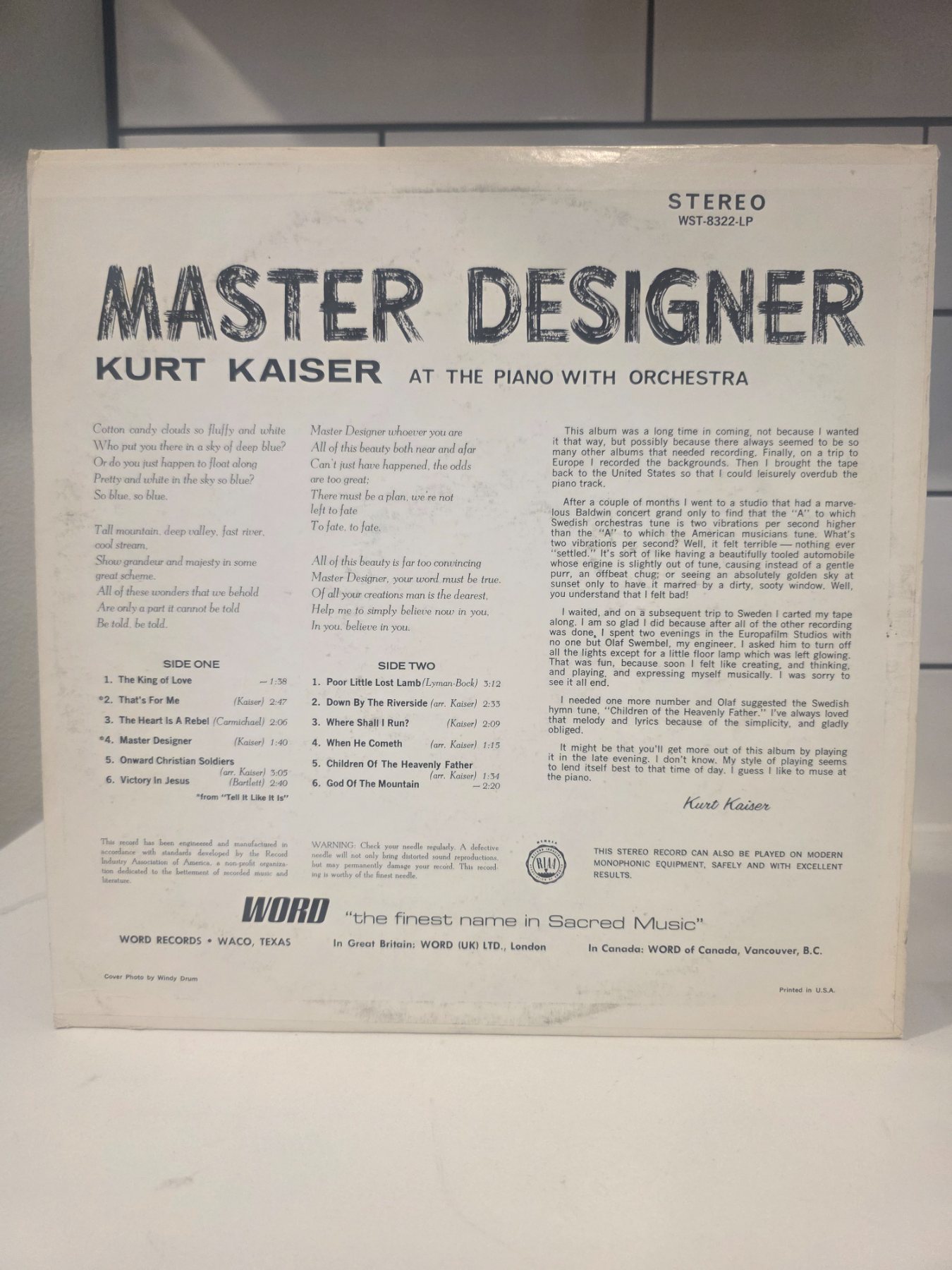 Vintage Kurt Kaiser Master Designer LP Word WST-8322 Piano Gospel - Image 2