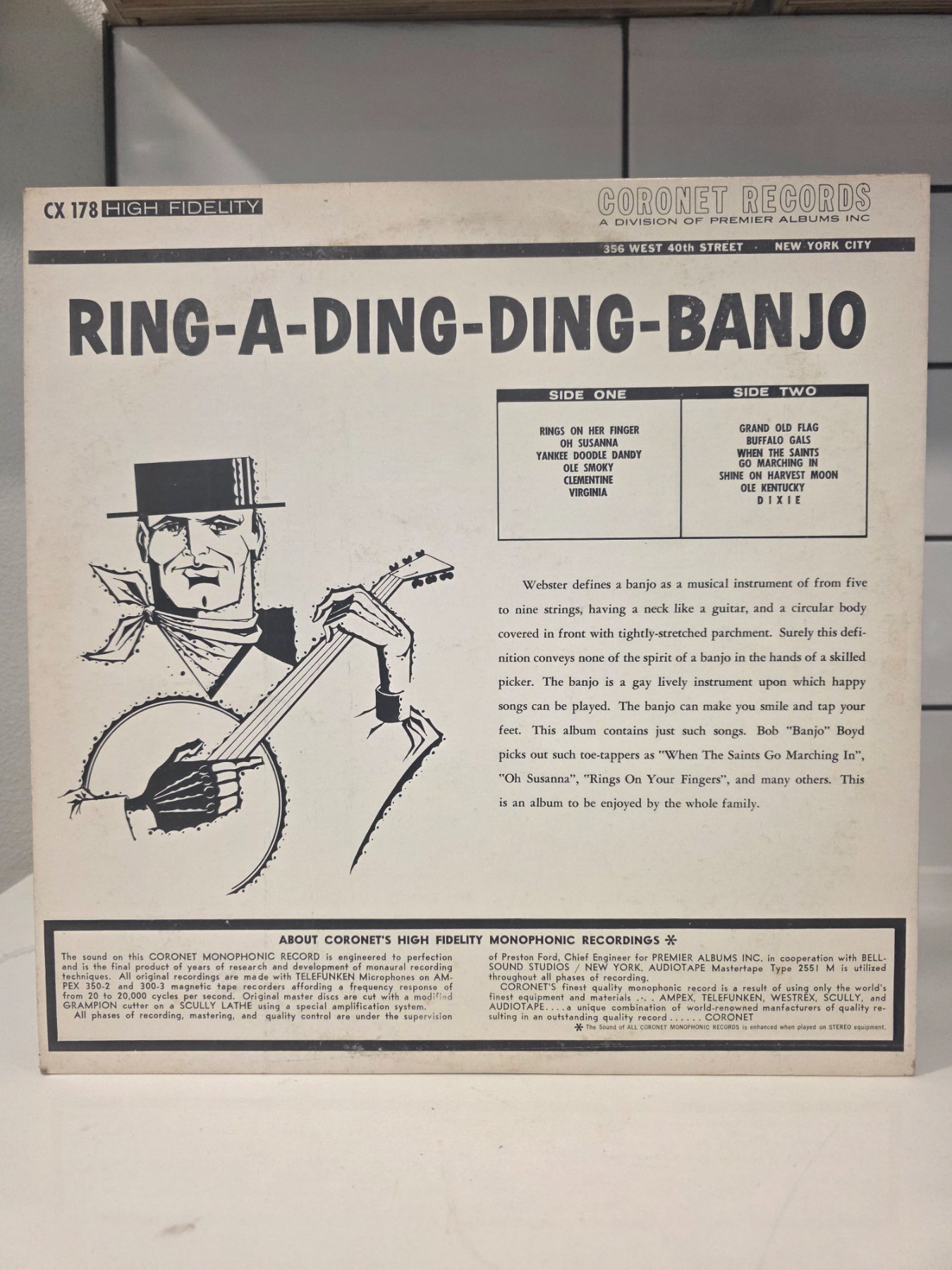 Bob "Banjo" Boyd Ring-A-Ding-Ding-Banjo Coronet CX 178 Mono LP - Image 2