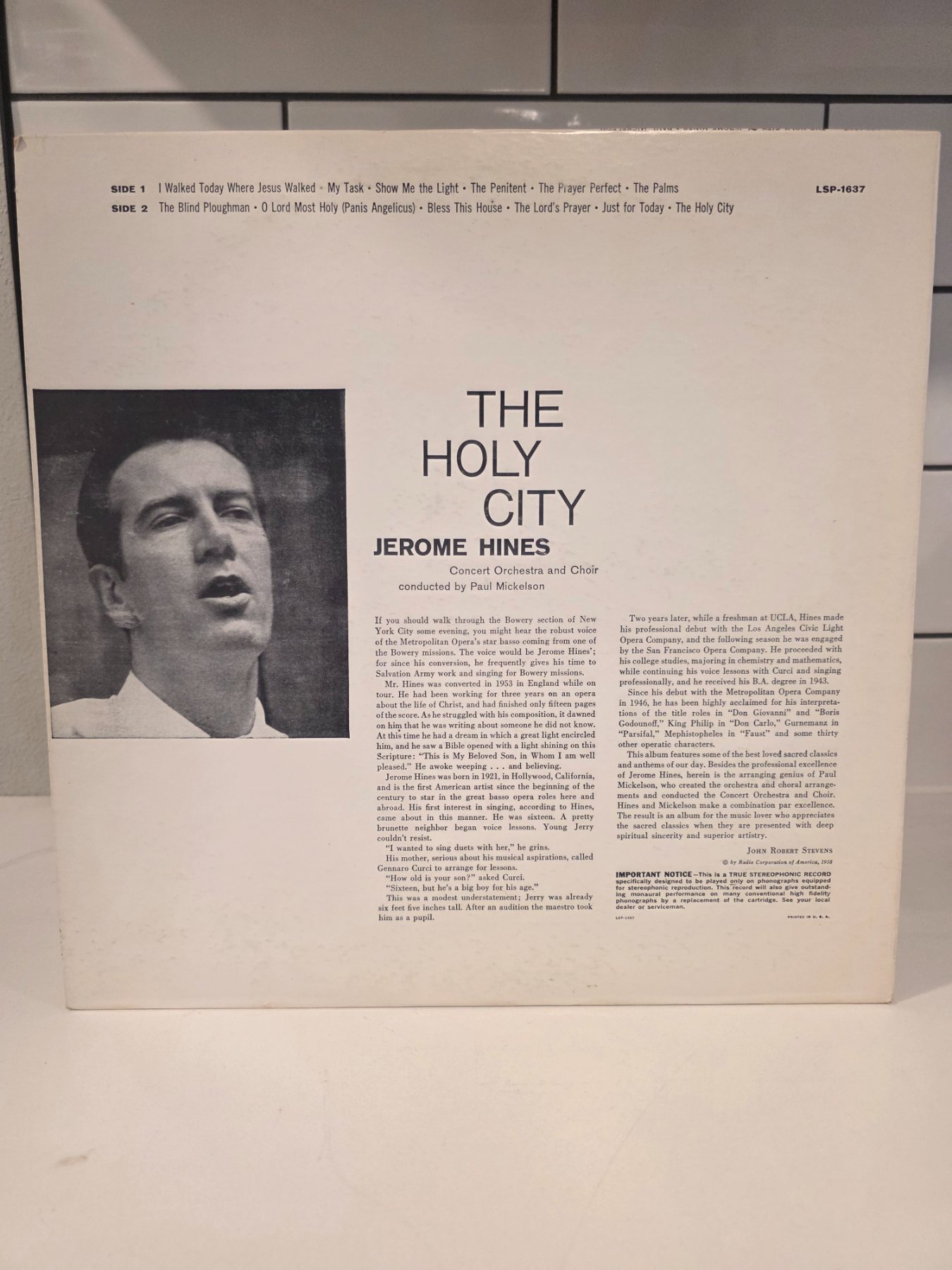 Jerome Hines The Holy City RCA Victor Living Stereo LSP-1637 Vinyl LP - Image 2