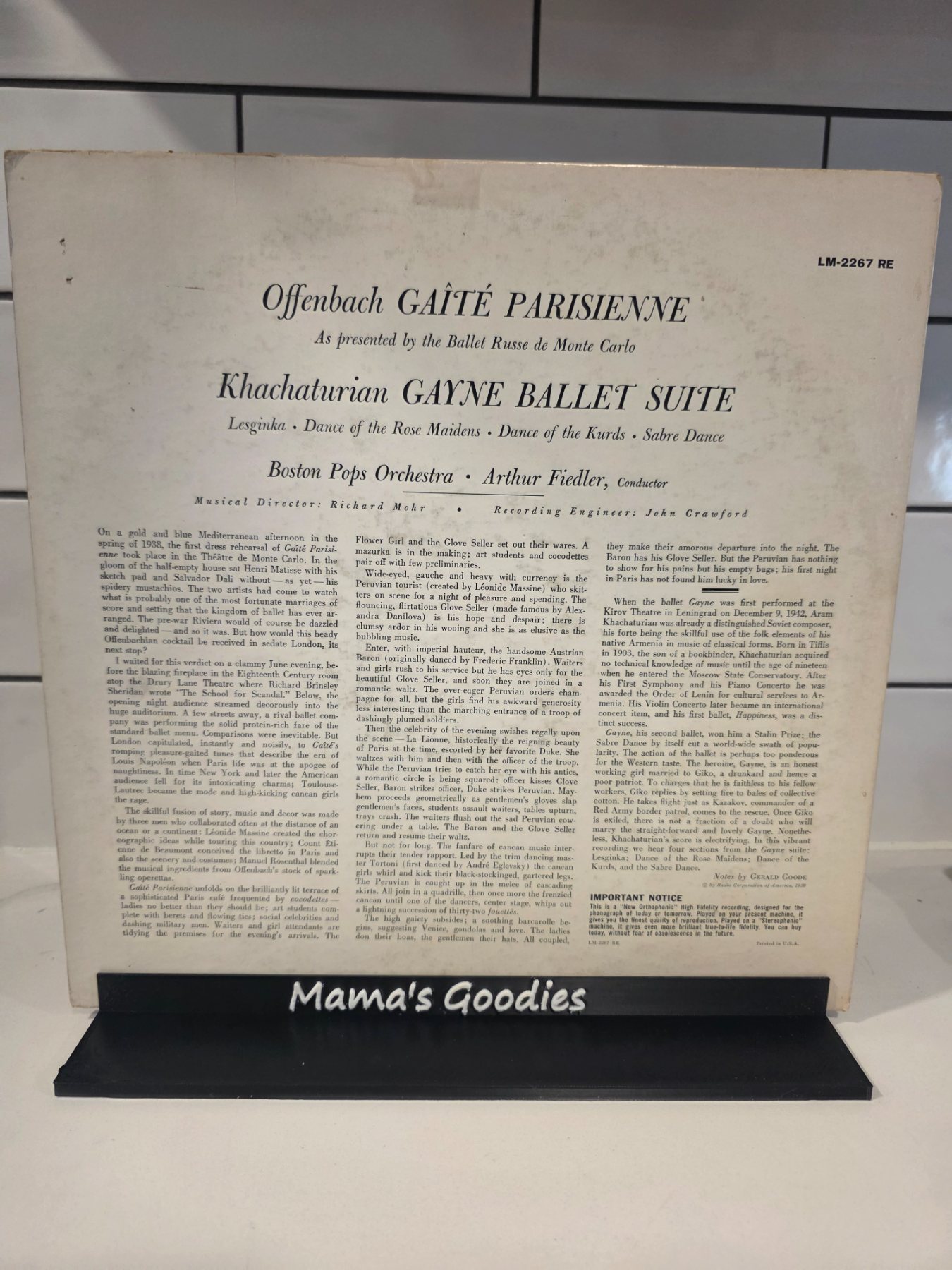 Arthur Fiedler Boston Pops Gaite Parisienne RCA LM-2267 LP - Image 2