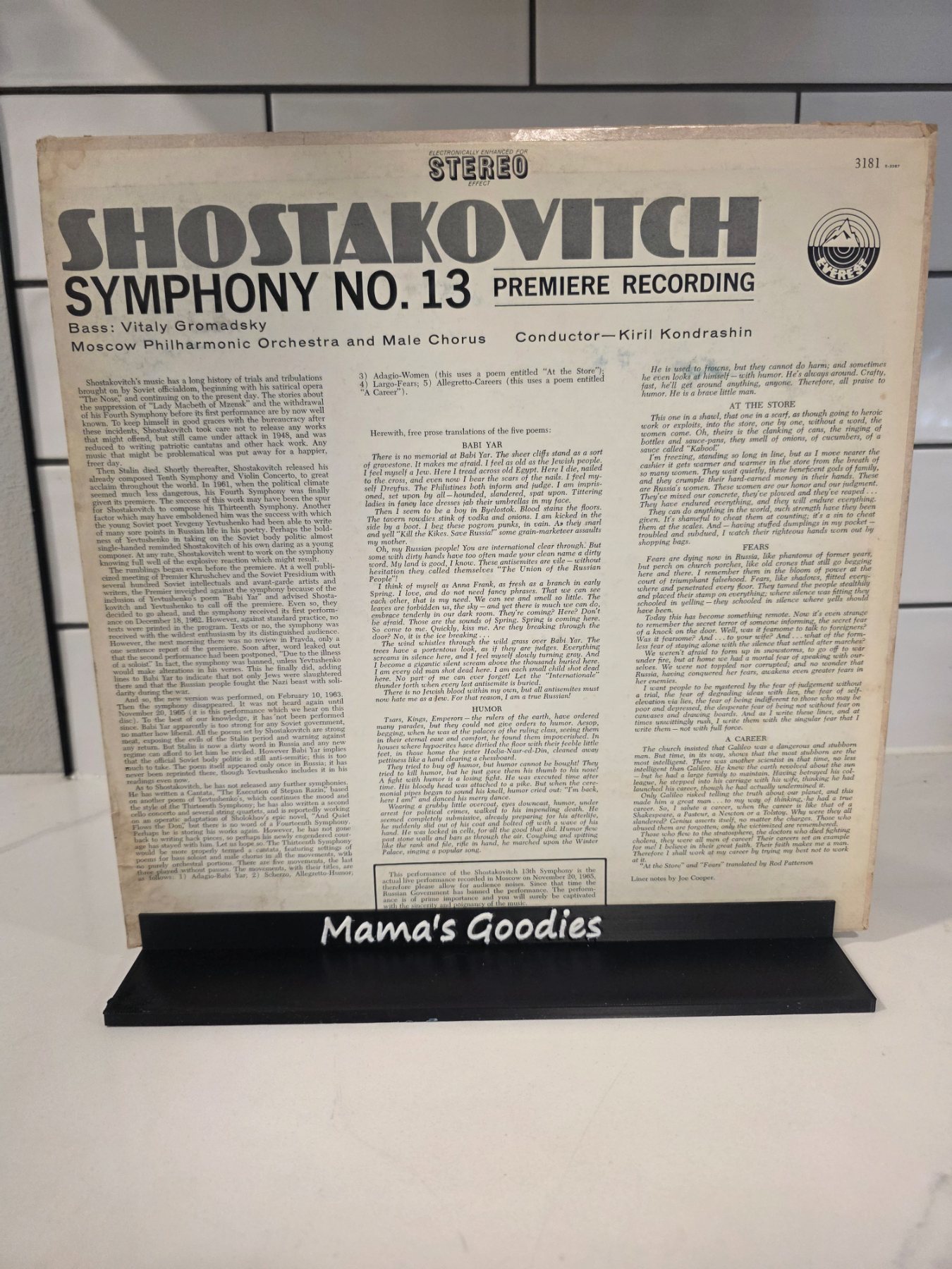 Shostakovich Symphony No. 13 Everest SDBR 3181 Stereo LP Kondrashin - Image 2