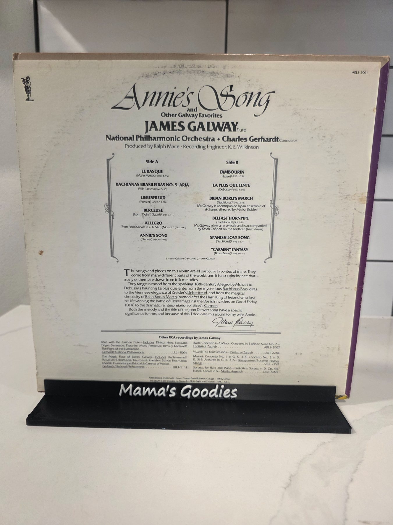James Galway Annie's Song Other Galway Favorites LP RCA Red Seal ARL1-3061 - Image 2
