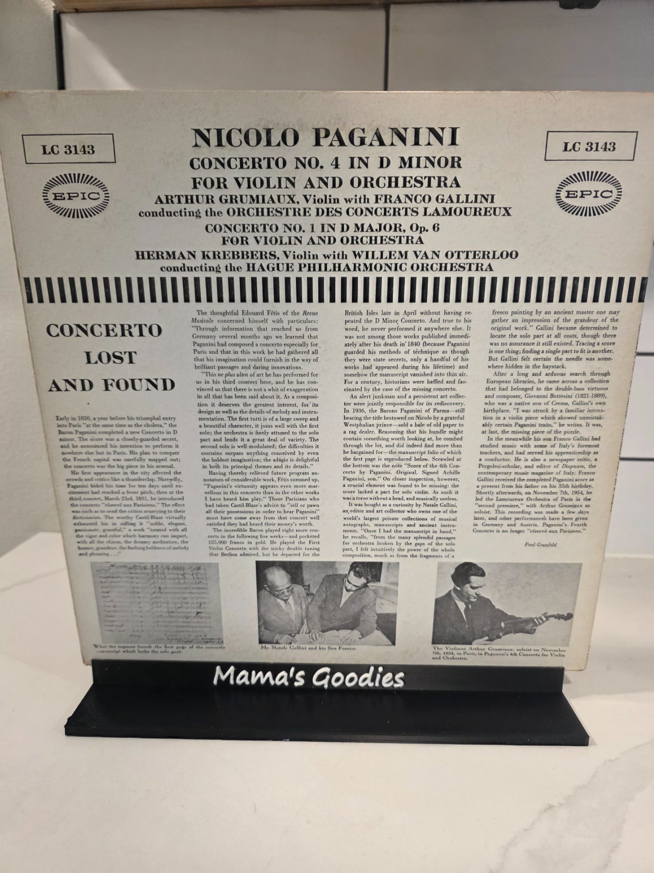 Paganini Violin Concertos No. 4 & No. 1 Arthur Grumiaux Epic LC 3143 LP - Image 2