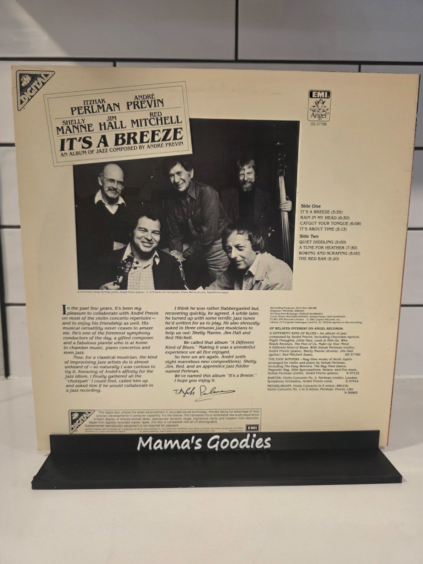 Itzhak Perlman André Previn It's a Breeze LP Angel S-37799 Jazz - Image 2