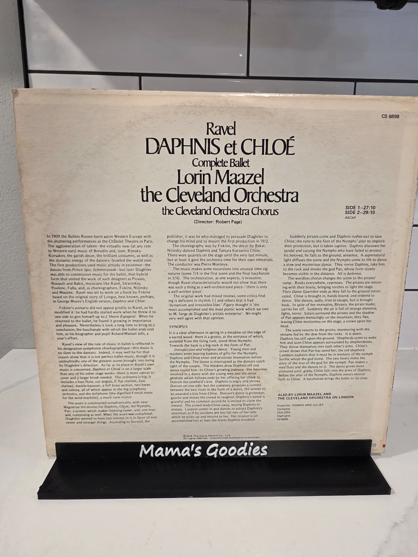 Ravel Daphnis et Chloé LP Lorin Maazel Cleveland Orchestra London CS 6898 - Image 2