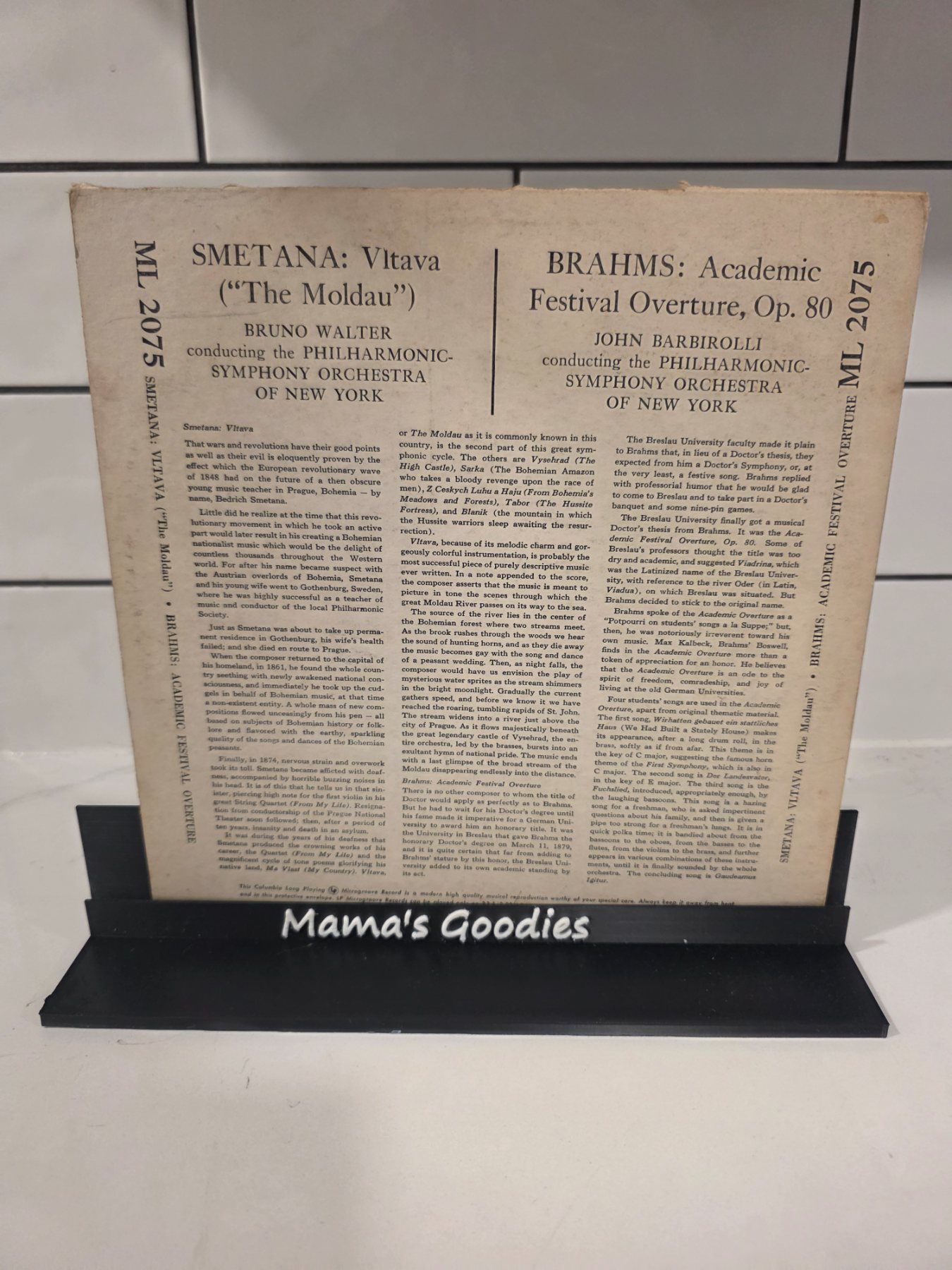 Smetana Vltava Brahms Academic Festival Overture Columbia ML 2075 10" LP - Image 2